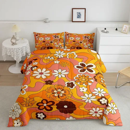 Vista 33 de Lindo juego de edredón de flores para niños y mujeres. Juego de ropa de cama de flores coloridas de dibujos animados, tamaño individual, bonito