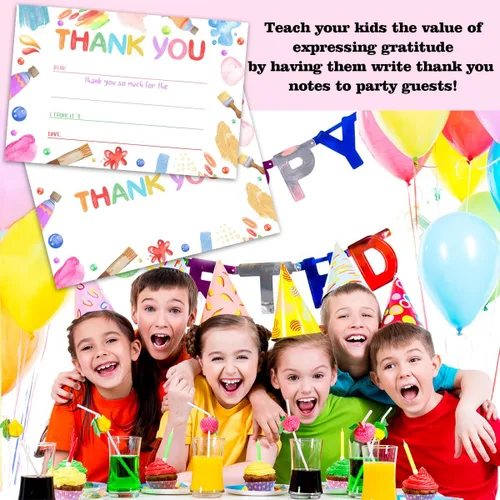 Vista 5 de Tarjetas de agradecimiento en blanco para decoración de fiestas de cumpleaños, notas de agradecimiento para niños o niñas, 20 tarjetas con 20 sobres