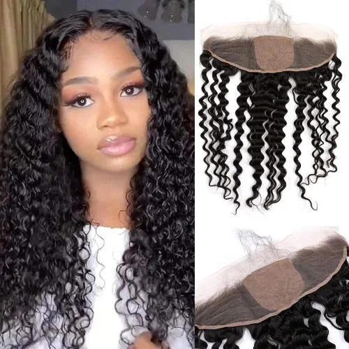 Vista 10 de Un donante de grado superior 13x4 base de seda cierre frontal de encaje cabello humano con cabello de bebé ondulado brasileño virgen cierre de pelo
