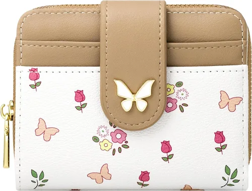 Vista 10 de BIAOTIE - Cartera para mujer con flores bonitas, con bloqueo RFID, tarjetero para tarjetas de crédito, monedero pequeño de dos pliegues