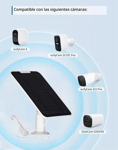 Vista 3 de Panel solar mejorado de 5 V 6 W para cámara de seguridad, compatible con Eufycam 2C/2C Pro/2/2 Pro/E20/E40/E, con puerto micro USB, adaptador USB-C