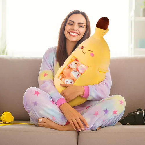 Vista 6 de Lewtemi Linda almohada de plátano Kawaii de peluche extraíble emocional de felpa con apoyo de gato dinosaurio regalo para la habitación del hogar