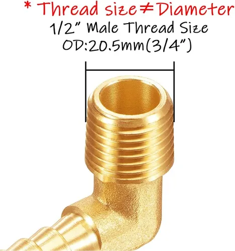 Vista 2 de Uenede 3 piezas de latón 1/2"NPT macho a 1/2" púas 90 grados codo rosca manguera de tubo púas accesorios para agua/aceite/gas