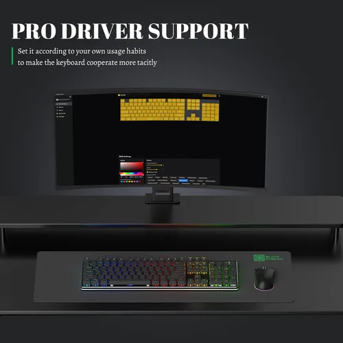Vista 6 de Black Emblem Teclado mecánico para juegos con interruptores azules clicky, retroiluminación RGB de tamaño completo de 104 teclas teclado programable