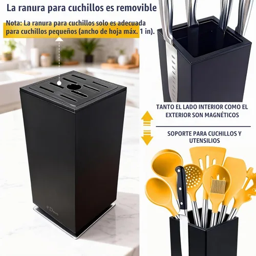 Vista 4 de Dmore Bloque magnético para cuchillos sin cuchillos, soporte magnético giratorio de 360° hecho de acero inoxidable, almacenamiento de cuchillos