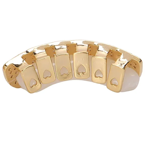 Vista 5 de Rejillas de dientes de cobre chapado en frío, oro plateado, dientes de diamante helados para hombres y mujeres rapero traje dientes joyería