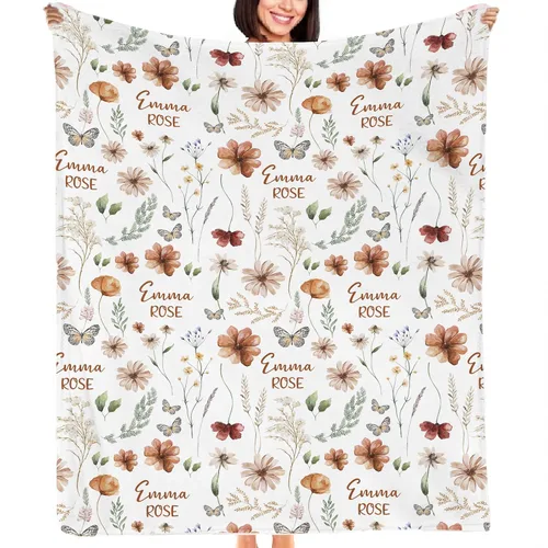 Vista 14 de NAZENTI Manta de bebé de elefante personalizada, manta de bebé niña personalizada con nombre y floral, regalo para niñas y niños, recién nacidos