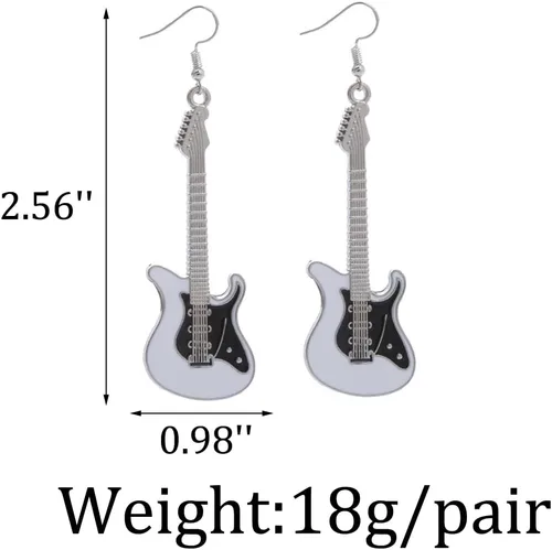 Vista 2 de Caiyao Aretes colgantes de metal punk negro y blanco para guitarra eléctrica, para mujeres y niñas, amantes de la música rock, profesores