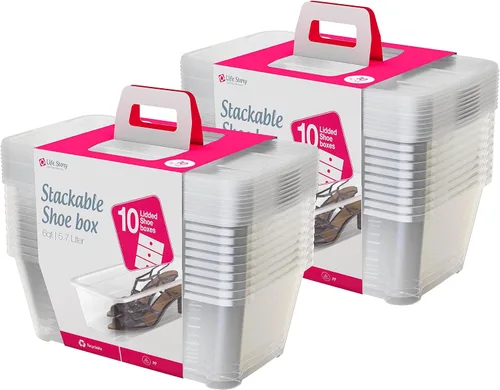 Vista 14 de Life Story Paquete de 10 cajas de almacenamiento de plástico, organizador de zapatos apilable, contenedores con tapa, 6 litros - Cajas