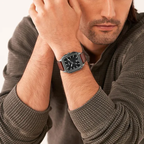 Vista 4 de Fossil Reloj cuadrado de acero inoxidable con inscripción de cuarzo para hombre
