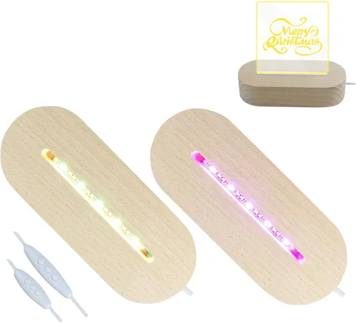 Vista 10 de 2 piezas de base de exhibición de luz LED de madera de 11.81 pulgadas, base de exhibición de luces LED de madera rectangular para acrílico