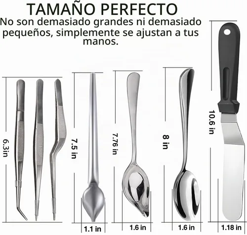 Vista 6 de Herramientas especializadas culinarias, kit de chapado de chef profesional, 7 piezas, acero inoxidable