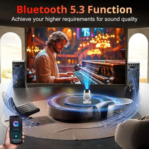 Vista 4 de [Auto Keystone] Mini proyector con WIFI y Bluetooth, proyector de película portátil pericat con rotación de 210°, proyector de cine en casa 4K 1080P