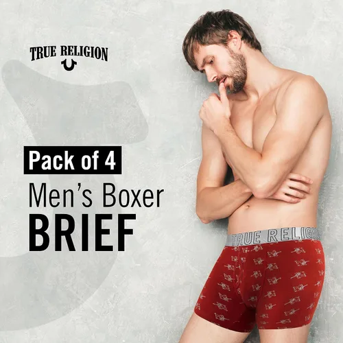 Vista 3 de True Religion Calzoncillos tipo bóxer de algodón elástico para hombre, paquete de 4