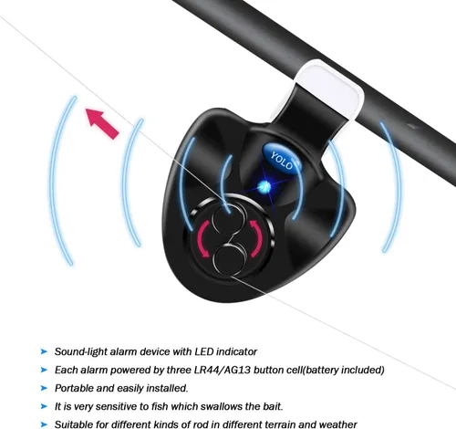 Vista 3 de 4 x Bombilla LED electrónica de pesca negra con alarma de sonido y alarma audible