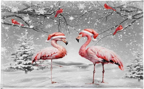 Vista 12 de HVEST Alfombra de baño de invierno, gnomos y cardenales en bosque nevado, alfombra de baño, alfombra de baño antideslizante de Navidad, accesorios