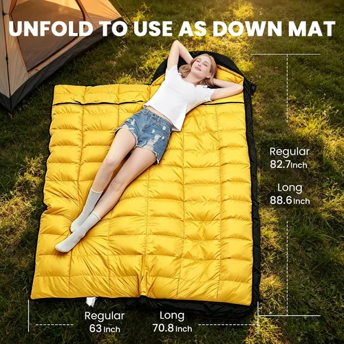 Vista 7 de 0 20 Degrees F Down Sleeping Bag for Adults,4 Season Rectangle Down Sleeping Bag for Camping Hiking Negro/Cremallera Izquierda