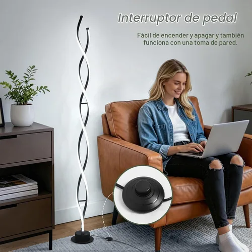 Vista 3 de ADISUN Lámpara de pie moderna de 31 W, lámpara de pie LED en espiral para sala de estar, lámpara de pie regulable de 3 colores con control remoto