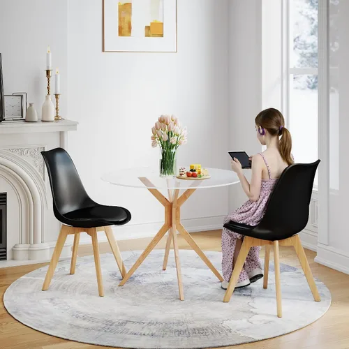 Vista 6 de NOBPEINT Juego de 2 sillas de comedor modernas de mediados de siglo, sillas tapizadas de piel sintética con respaldo curvo, silla de cocina de negro