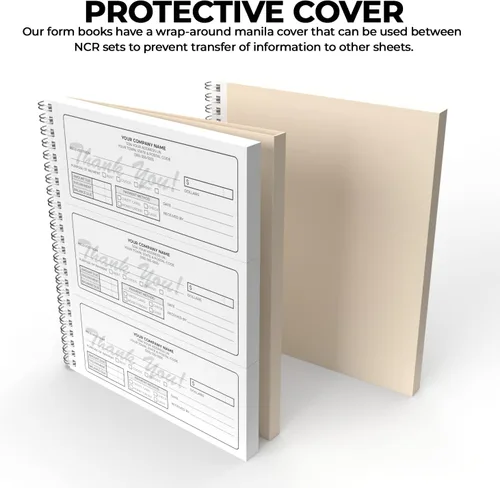 Vista 4 de Libros NCR autocopiativos personalizados de 8.5 x 7 pulgadas (3 por página) en facturas duplicadas de 2 partes, recibos, órdenes de trabajo, órdenes