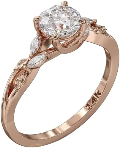 Vista 2 de Ssjewel Nature Inspire - Anillo solitario de hoja de circonita cúbica para mujer, chapado en oro de 14 quilates, plata de ley 925, hecho a mano