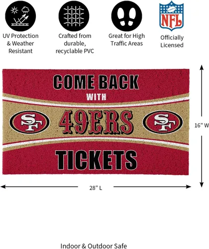 Vista 3 de Team Sports America NFL San Francisco 49ers Entrada interior y exterior 28 x 16 pulgadas Parte trasera antideslizante Tapetes de bienvenida
