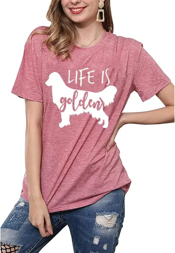 Vista 3 de Life is Golden - Camiseta de manga corta para mujer, diseño de perro lindo y mamá