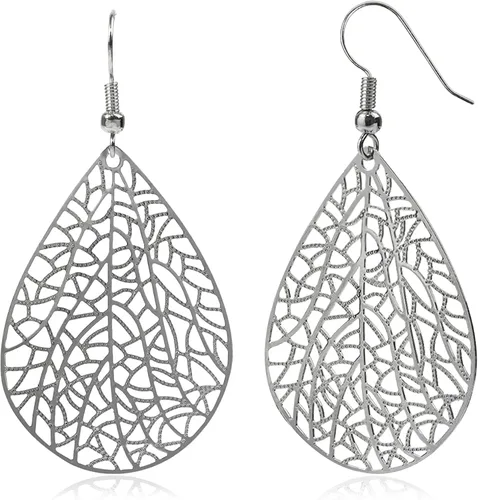 Vista 7 de 14K Gold Plated Silver Rose Gold Teardrop Filigree Dangle Earrings Lightweight Leaf Drop Earrings for Christmas Gift