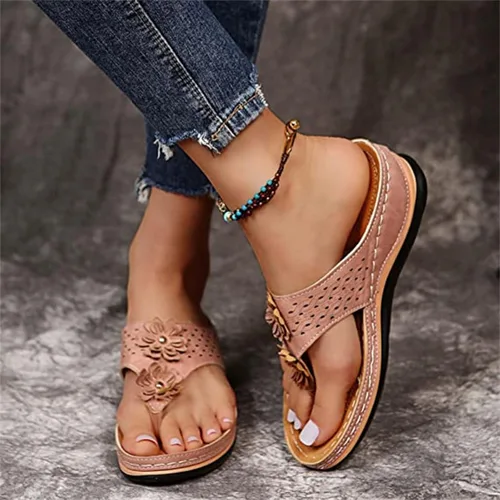 Vista 122 de Ladmiple Sandalias ortopédicas florales de moda 2023 con soporte de arco, zapatillas romanas casuales con puntera abierta
