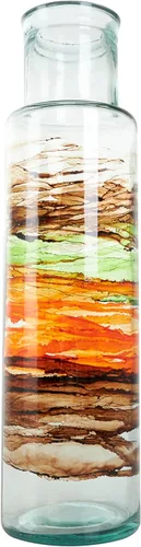 Vista 9 de Deco 79 Jarrón decorativo de vidrio reciclado, jarrón abstracto de centro de mesa con bandas de vidrio de colores en remolino, florero