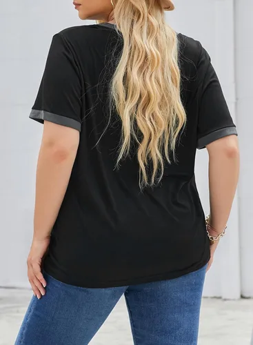 Vista 55 de Eytino Blusas de talla grande para mujer, cuello en V, manga corta, a rayas, casual, holgada, con bolsillo (1X-5X)