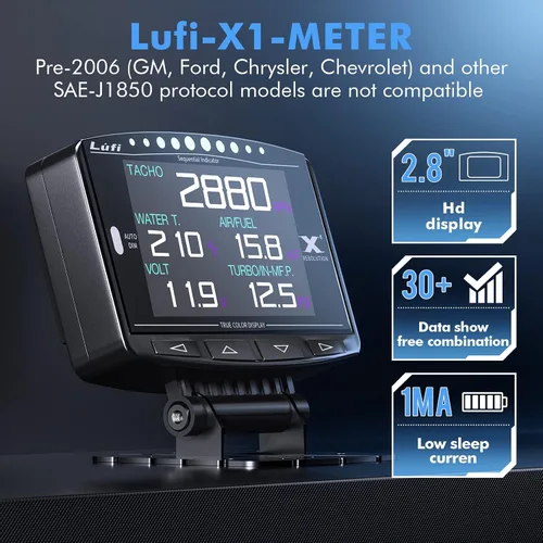 Vista 2 de Lufi X1 Obd2 - Pantalla de medidor, medidor de impulso, velocímetro, medidor de temperatura del agua, combinación de datos multi-ECU, para Honda