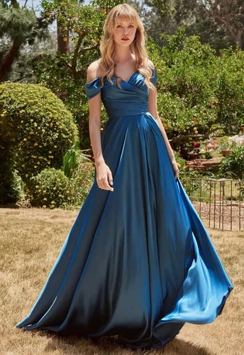 Vista 7 de PEIYJYUSP Vestidos de dama de honor de satén con hombros descubiertos para boda, largo, fruncido, acampanado, vestido de graduación formal