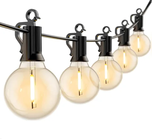 Vista 7 de Brightown Guirnalda de luces para exteriores de 30 pies – Luces comerciales para patio con 30 bombillas LED G40 inastillables, luz colgante