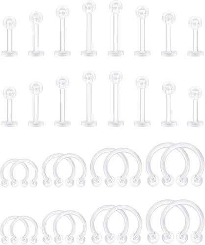 Vista 26 de D.Bella Retenedores de piercing transparentes de 16G para cartílago flexible para hélix, daith, rook, tragus, retenedor de aretes Bioflex, nariz