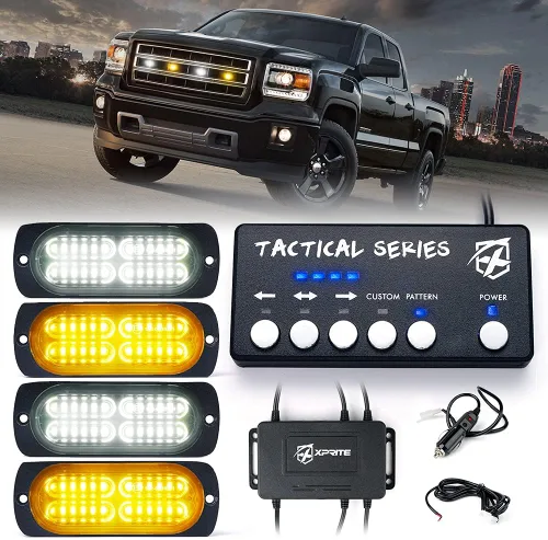 Vista 13 de Xprite Kit de 24 luces estroboscópicas LED ámbar de montaje en superficie con panel de control, conjuntos de luces de advertencia de emergencia
