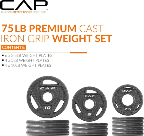 Vista 2 de CAP Barbell 2-Inch Olympic Cast Iron Plate Weight Set 75-285 lbs Multiple Options