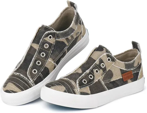 Vista 6 de JENN ARDOR - Tenis de lona para mujer, zapatos deportivos urbanos y modernos de caña baja, sin cordones, uso casual