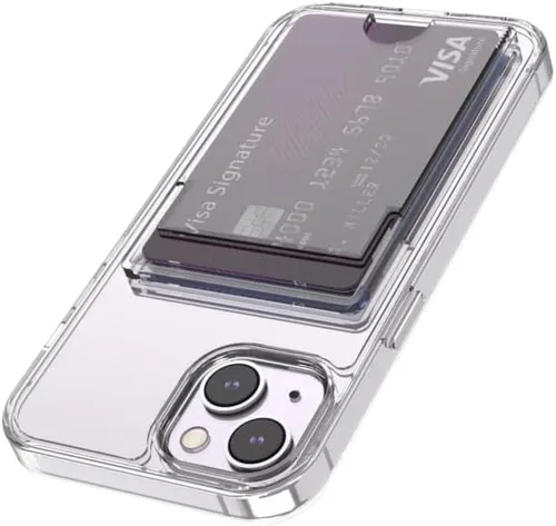 Vista 22 de 【Actualización】 Funda tipo cartera transparente para iPhone 13, antiamarilleo, delgada, parachoques de TPU + funda trasera de policarbonato con 2