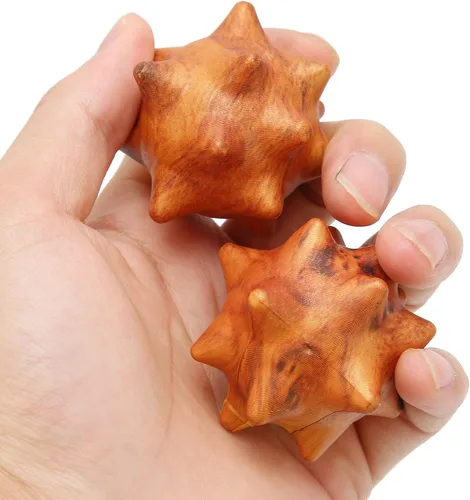 Vista 3 de Yinhing 2 bolas de ejercicio de mano de madera, bola de masaje de mano de madera para palma relajante, bolas de masaje de acupuntura texturizadas