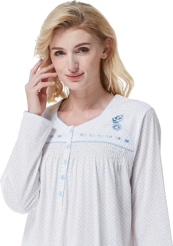 Vista 8 de Keyocean - Camisón para mujer, 100% algodón, suave, cálido, cómodo, ropa de dormir y descanso para otoño e invierno