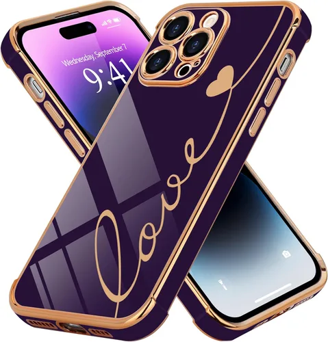 Vista 64 de LCHULLE Funda compatible con iPhone 12 para mujeres y niñas, bonito diseño de corazón de amor con enchapado de lujo, cubierta de TPU suave a prueba