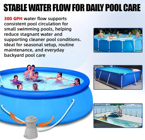 Vista 3 de TonGass Bomba de filtro de piscina de 300 GPH para piscinas pequeñas sobre el suelo, sistema de bomba de filtro de cartucho con GFCI, bomba