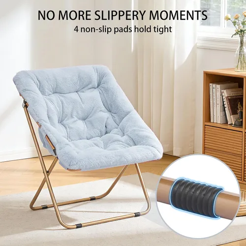 Vista 8 de Magshion Silla plegable de gran tamaño para adultos, silla de lectura con otomana, asiento circular esponjoso de piel sintética, cómoda silla