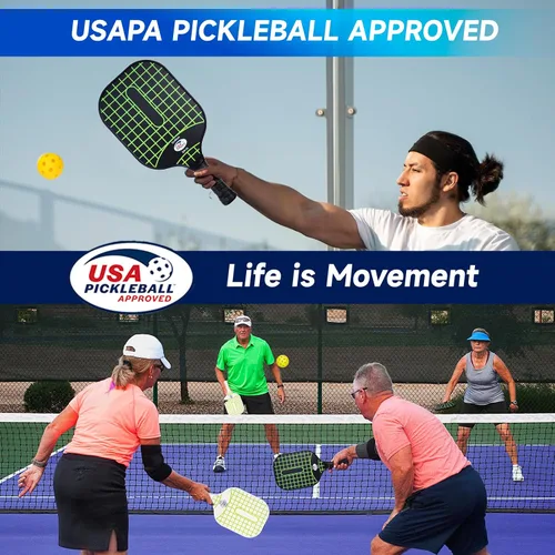 Vista 5 de Juego de 2 palas de pickleball aprobadas por USAPA, para hombres, mujeres, niños, adultos, 2 pelotas de pickleball al aire libre y 2 pickleball