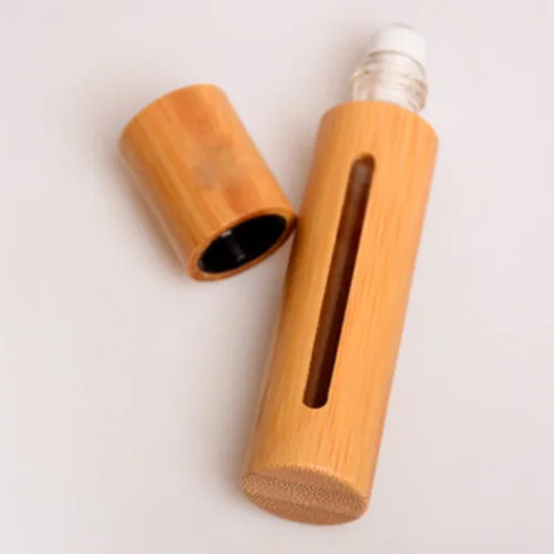 Vista 3 de 2 botellas de rodillo de bambú de 0.3 fl oz vacías rellenables de aceite esencial, botella enrollable para almacenamiento de cosméticos, recipiente