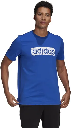 Vista 3 de ADIDAS Men's Essentials Embroidered Linear Logo Tee BlueWhite