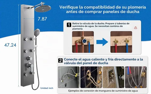 Vista 6 de ROVOGO Sistema de torre de panel de ducha con cabezal de ducha ajustable Cepillado - Brazo de ducha ajustable