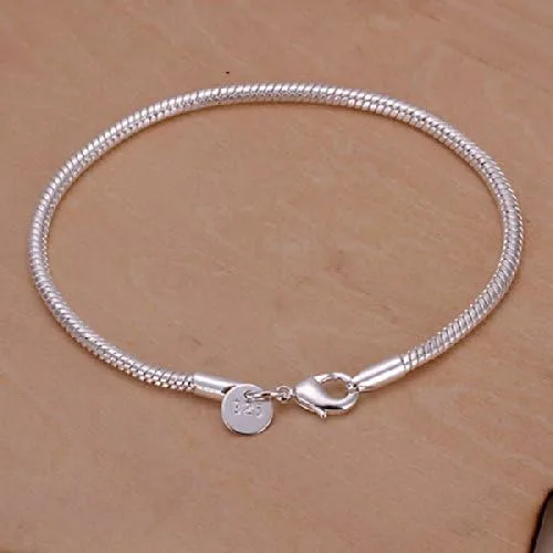 Vista 4 de Pulsera de cadenas de serpiente de plata de ley 925 de 0.118 in para cuentas europeas, Plata de ley