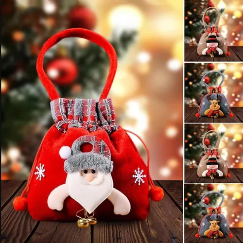 Vista 4 de KEIGPERI 1 juego de bolsas para muñecas de regalo de Navidad, bolsas de regalo reutilizables con cordón, bolsas de regalo de Navidad con cordón